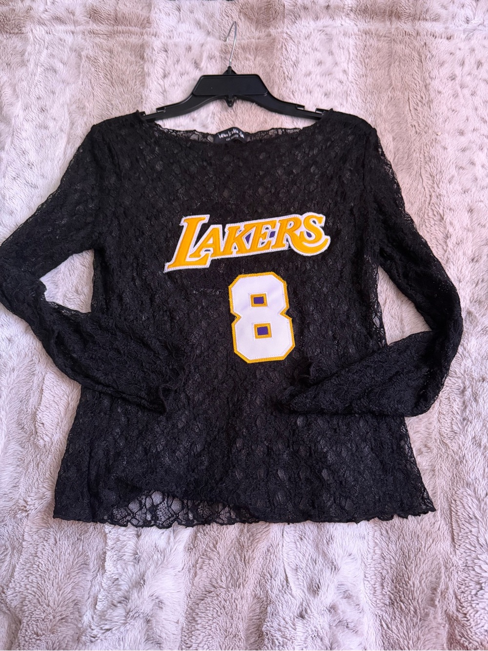 Vintage Lakers Black Lace Long-Sleeve Top with Gold & White Logo